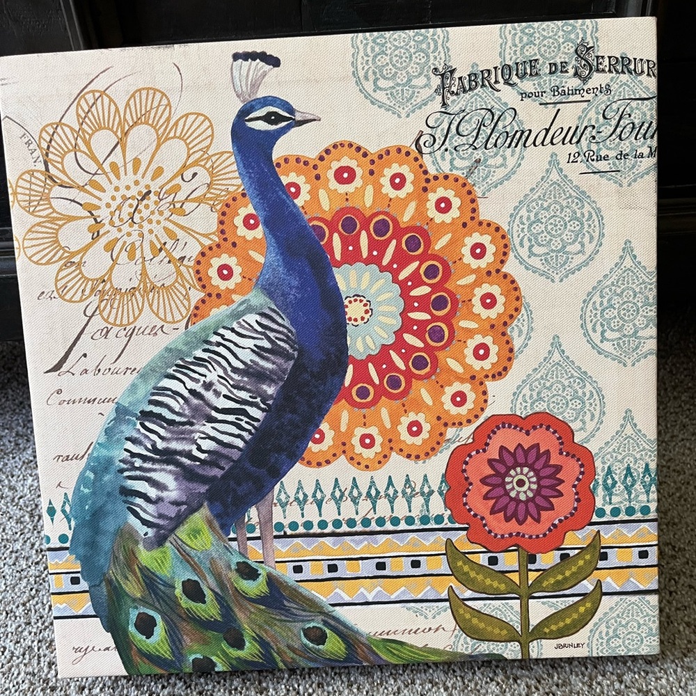 12“ x 12“ peacock canvas wall decor - Picture 2 of 3